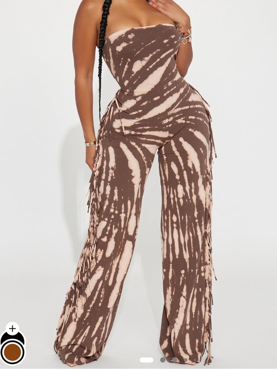 Fashion Nova Pants - Fashion Nova Brown & Cream Tie-Dye Strapless Wide-Leg Jumpsuit